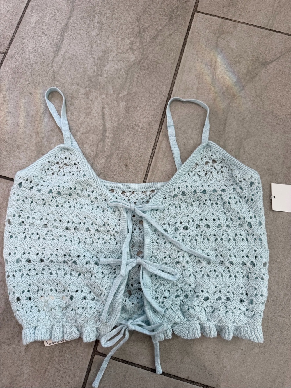 Light Blue Crochet Tie-Front Crop Top - Women